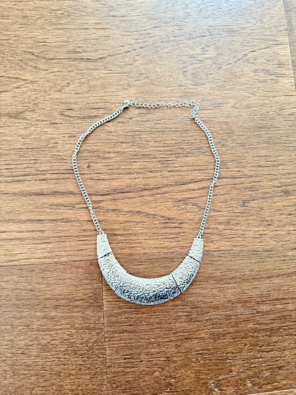 Silver Textured Curved Statement Necklace - Women Jewelry